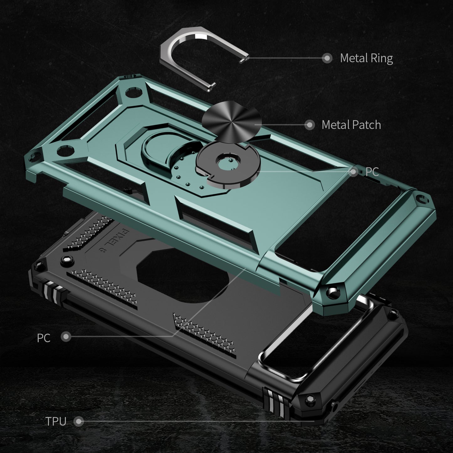 For Google Pixel 8 Pro PC+TPU Kickstand Phone Case Magnetic Car Mount Holder Phone Cover