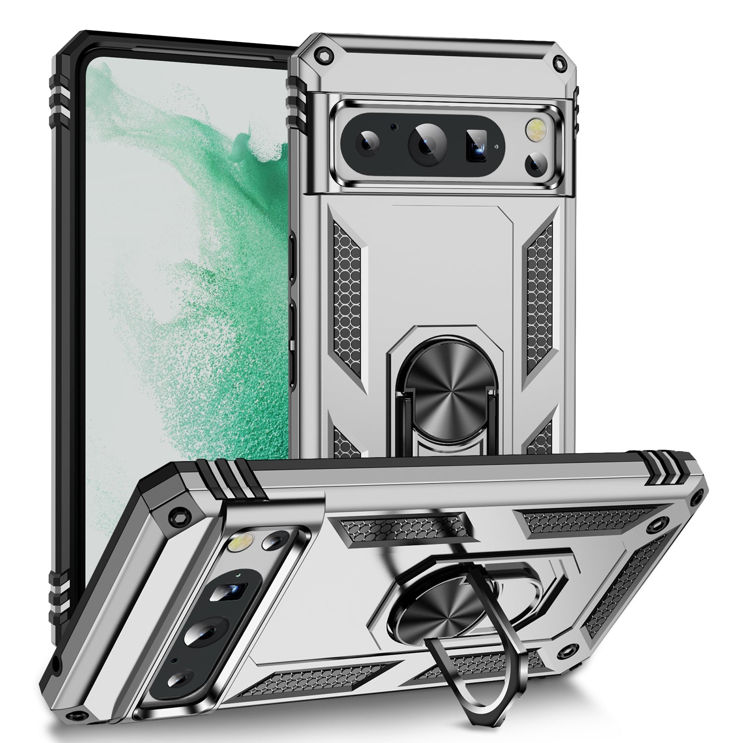 For Google Pixel 8 Pro PC+TPU Kickstand Phone Case Magnetic Car Mount Holder Phone Cover