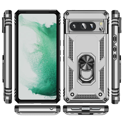 For Google Pixel 8 Pro PC+TPU Kickstand Phone Case Magnetic Car Mount Holder Phone Cover