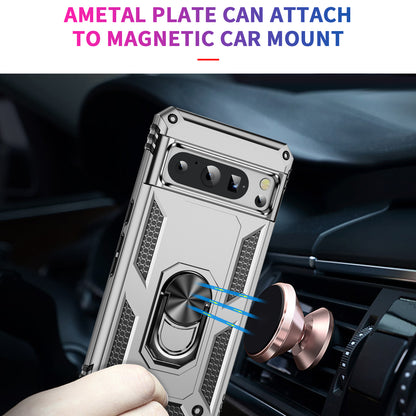 For Google Pixel 8 Pro PC+TPU Kickstand Phone Case Magnetic Car Mount Holder Phone Cover