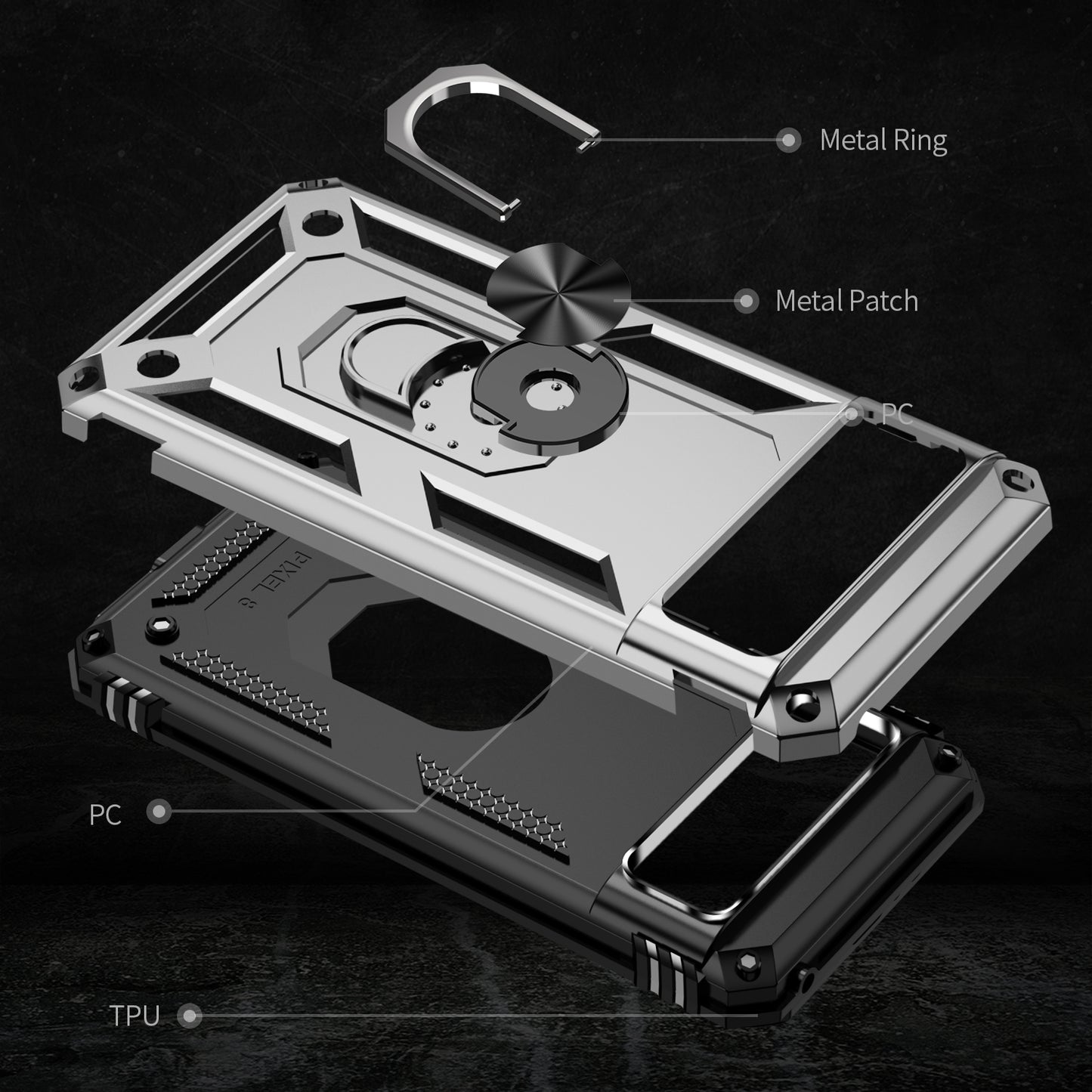 For Google Pixel 8 Pro PC+TPU Kickstand Phone Case Magnetic Car Mount Holder Phone Cover