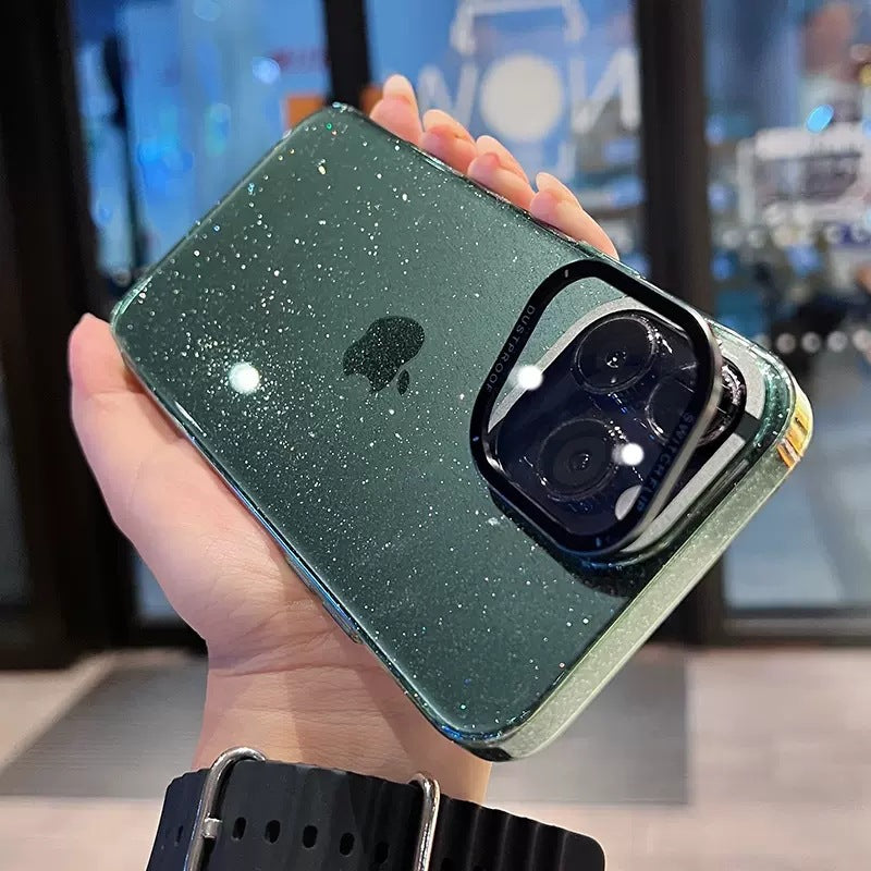 Phone Shell for iPhone 14 Pro Max Glitter Anti-scratch PC Case with Camera Protection Cover Kickstand