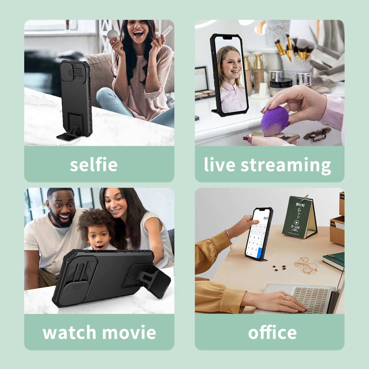 For Samsung Galaxy A34 5G Kickstand Phone Case PC + TPU Phone Protector with Slide Camera Cover