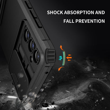 For Samsung Galaxy A34 5G Kickstand Phone Case PC + TPU Phone Protector with Slide Camera Cover