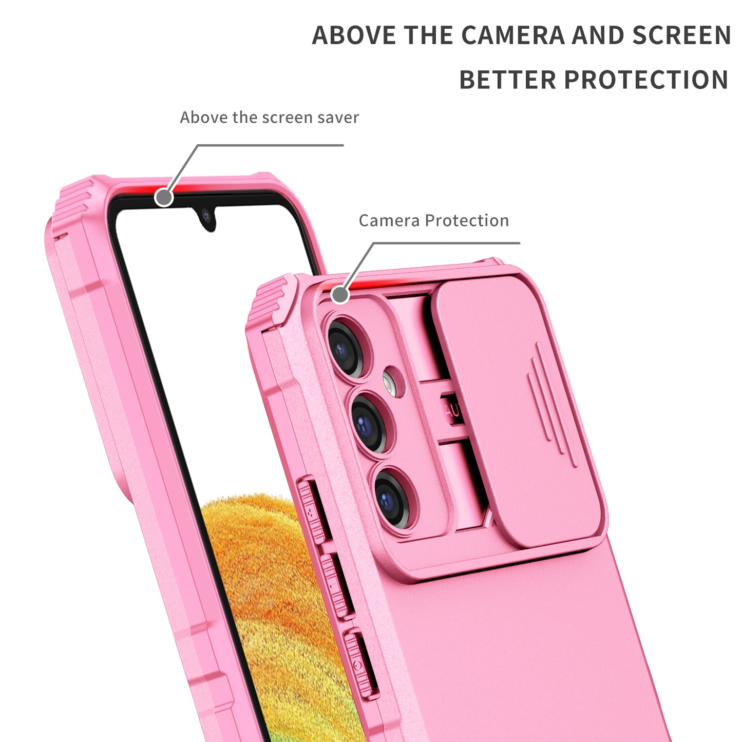 For Samsung Galaxy A34 5G Kickstand Phone Case PC + TPU Phone Protector with Slide Camera Cover