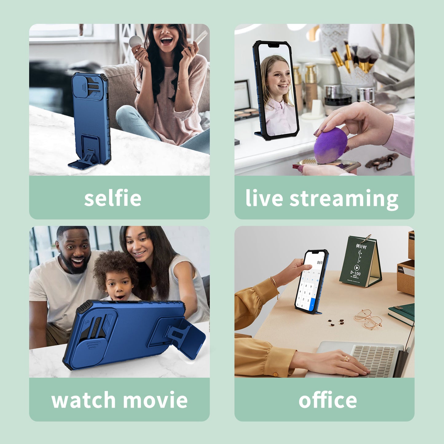 For Samsung Galaxy A34 5G Kickstand Phone Case PC + TPU Phone Protector with Slide Camera Cover