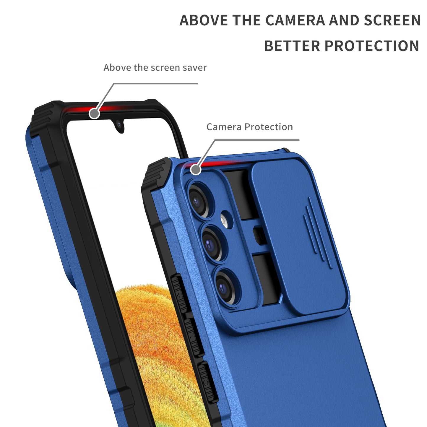 For Samsung Galaxy A34 5G Kickstand Phone Case PC + TPU Phone Protector with Slide Camera Cover
