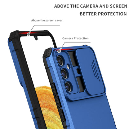 For Samsung Galaxy A34 5G Kickstand Phone Case PC + TPU Phone Protector with Slide Camera Cover