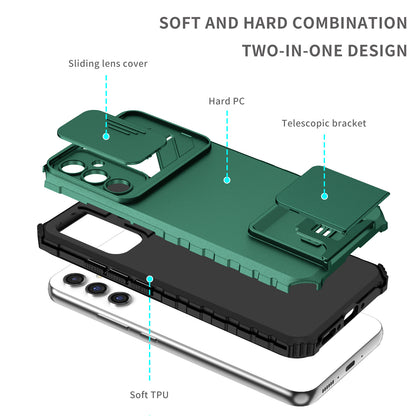 For Samsung Galaxy A34 5G Kickstand Phone Case PC + TPU Phone Protector with Slide Camera Cover