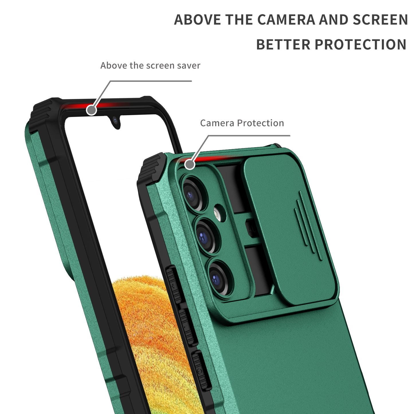 For Samsung Galaxy A34 5G Kickstand Phone Case PC + TPU Phone Protector with Slide Camera Cover