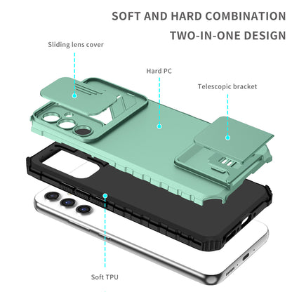 For Samsung Galaxy A34 5G Kickstand Phone Case PC + TPU Phone Protector with Slide Camera Cover