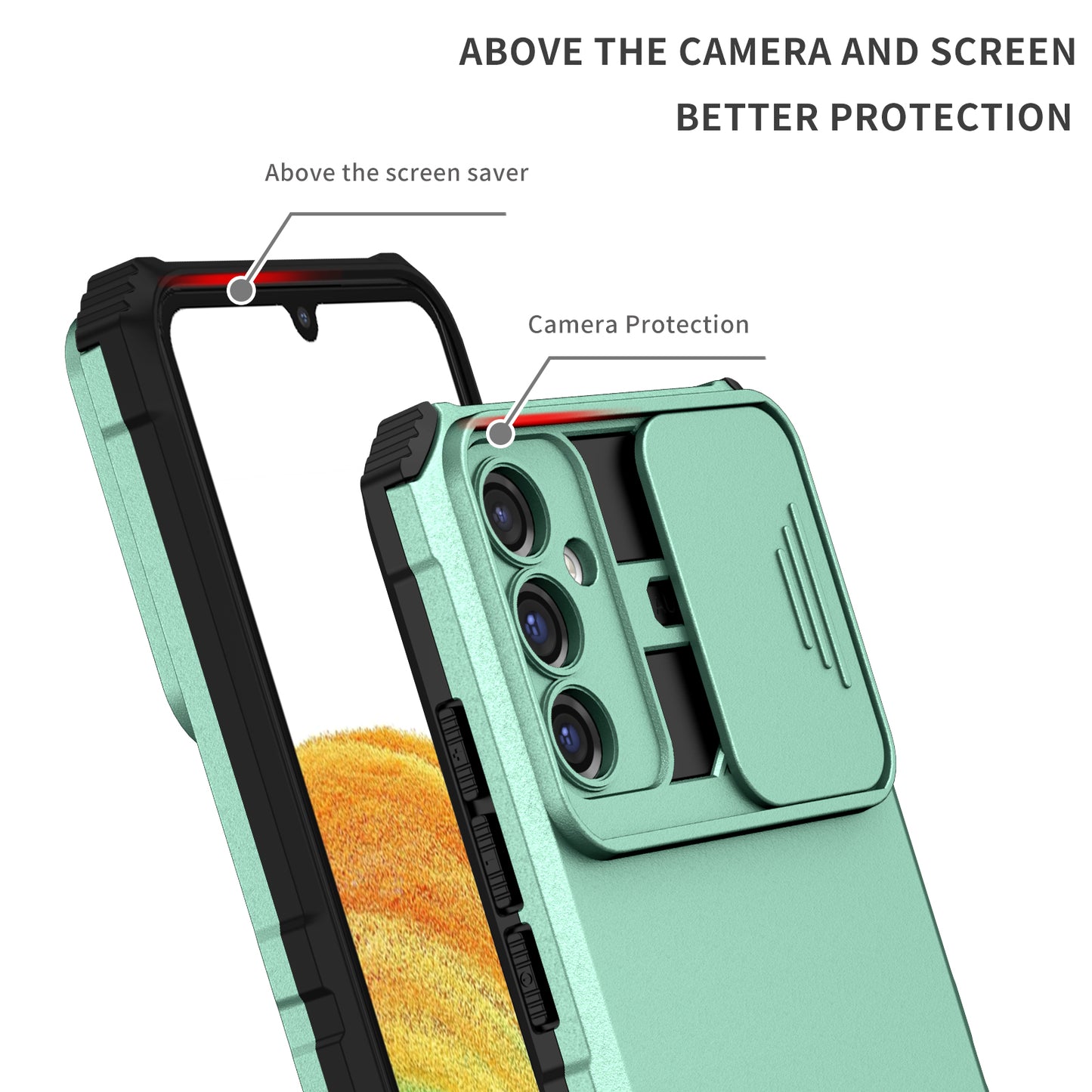 For Samsung Galaxy A34 5G Kickstand Phone Case PC + TPU Phone Protector with Slide Camera Cover