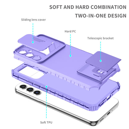 For Samsung Galaxy A34 5G Kickstand Phone Case PC + TPU Phone Protector with Slide Camera Cover
