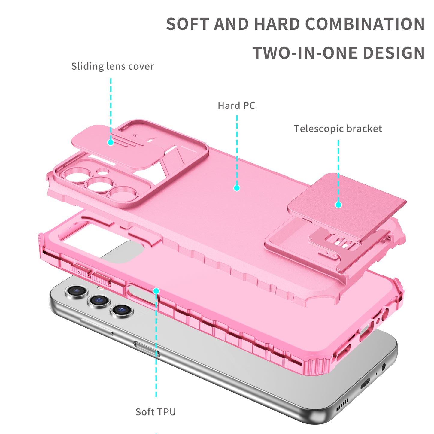 For Samsung Galaxy A14 5G Kickstand Phone Case Slide Camera Protection PC + TPU Cover