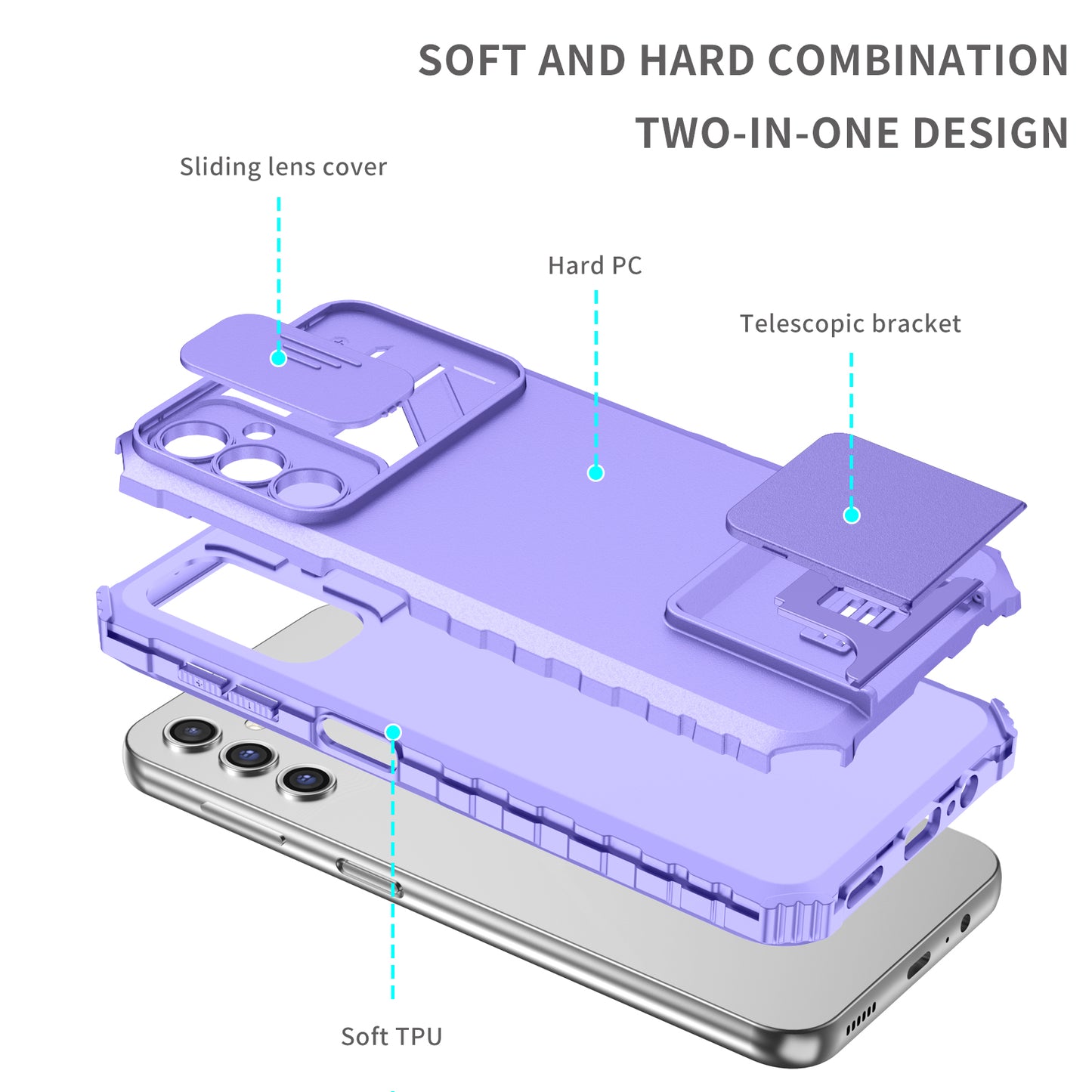 For Samsung Galaxy A14 5G Kickstand Phone Case Slide Camera Protection PC + TPU Cover