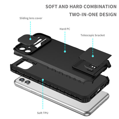 Kickstand Case for Samsung Galaxy A04 4G (164.4 x 76.3 x 9.1 mm) PC + TPU Phone Protector with Slide Camera Cover