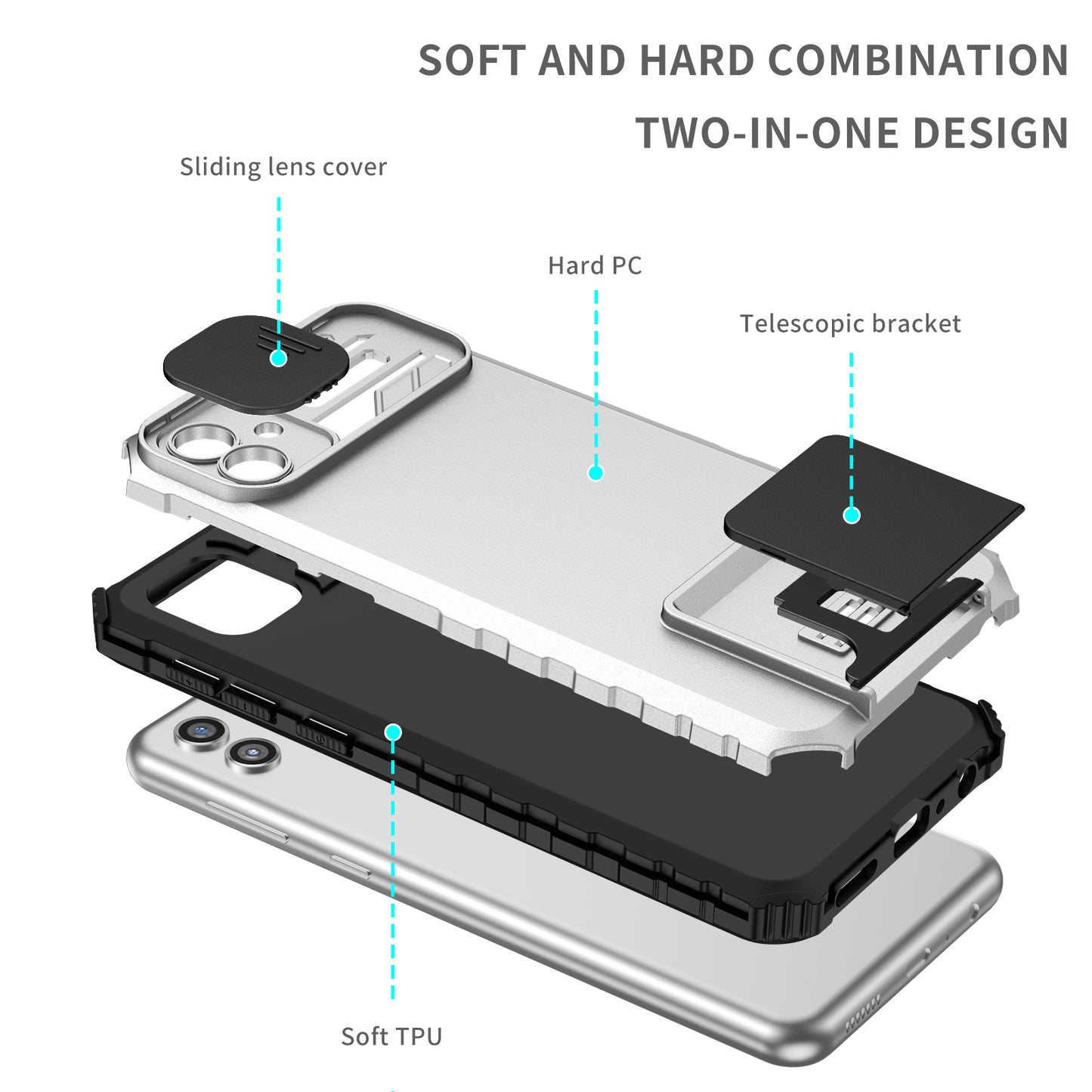 Kickstand Case for Samsung Galaxy A04 4G (164.4 x 76.3 x 9.1 mm) PC + TPU Phone Protector with Slide Camera Cover