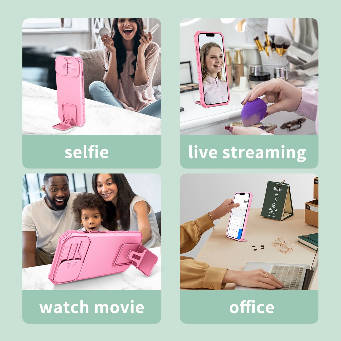 Kickstand Case for Samsung Galaxy A04 4G (164.4 x 76.3 x 9.1 mm) PC + TPU Phone Protector with Slide Camera Cover