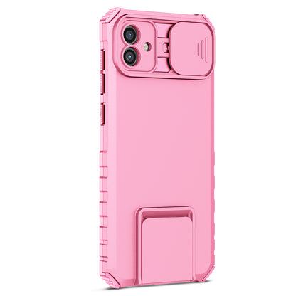 Kickstand Case for Samsung Galaxy A04 4G (164.4 x 76.3 x 9.1 mm) PC + TPU Phone Protector with Slide Camera Cover