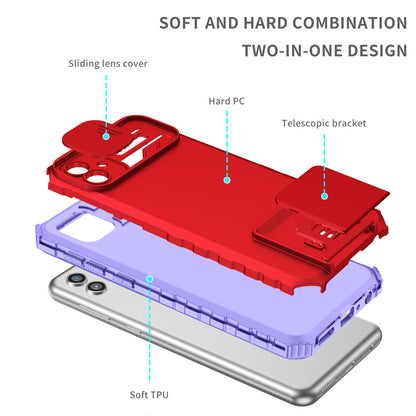 Kickstand Case for Samsung Galaxy A04 4G (164.4 x 76.3 x 9.1 mm) PC + TPU Phone Protector with Slide Camera Cover
