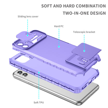 Kickstand Case for Samsung Galaxy A04 4G (164.4 x 76.3 x 9.1 mm) PC + TPU Phone Protector with Slide Camera Cover