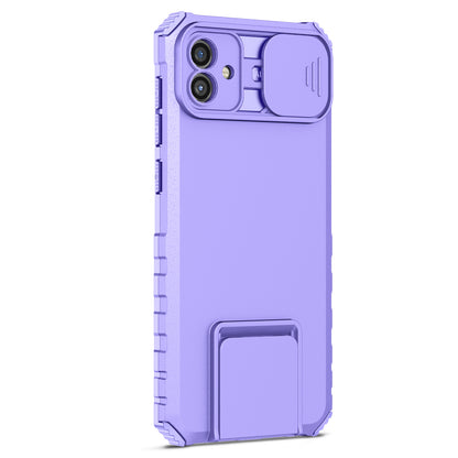 Kickstand Case for Samsung Galaxy A04 4G (164.4 x 76.3 x 9.1 mm) PC + TPU Phone Protector with Slide Camera Cover