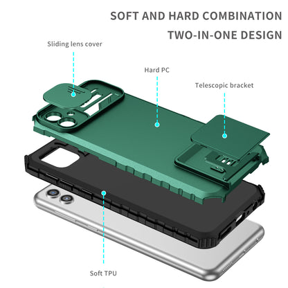 Kickstand Case for Samsung Galaxy A04 4G (164.4 x 76.3 x 9.1 mm) PC + TPU Phone Protector with Slide Camera Cover