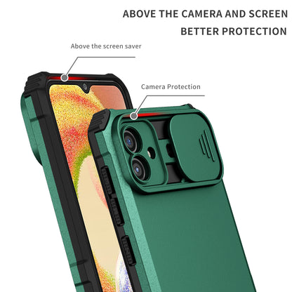 Kickstand Case for Samsung Galaxy A04 4G (164.4 x 76.3 x 9.1 mm) PC + TPU Phone Protector with Slide Camera Cover