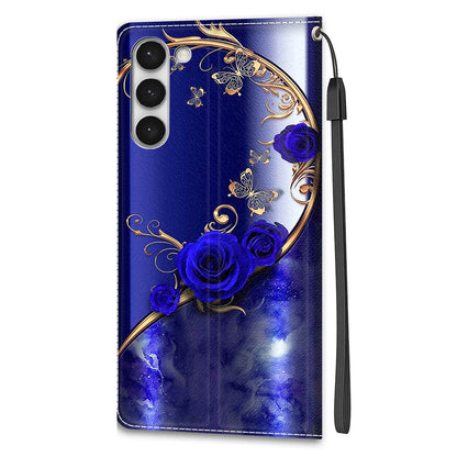 For Samsung Galaxy S23 PU Leather Flip Protective Case Pattern Printed Card Holder Stand Phone Cover with Strap