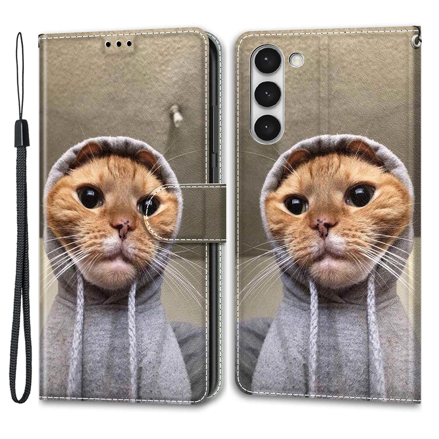 For Samsung Galaxy S23 PU Leather Flip Protective Case Pattern Printed Card Holder Stand Phone Cover with Strap