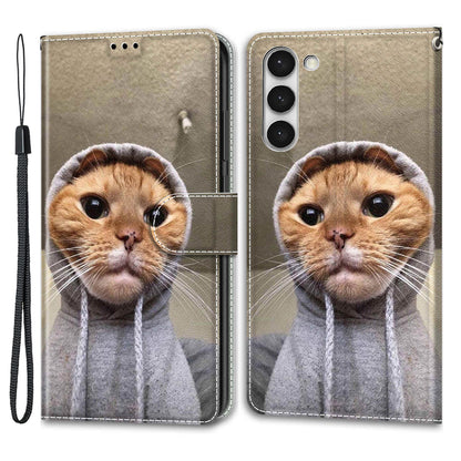 For Samsung Galaxy S23 PU Leather Flip Protective Case Pattern Printed Card Holder Stand Phone Cover with Strap