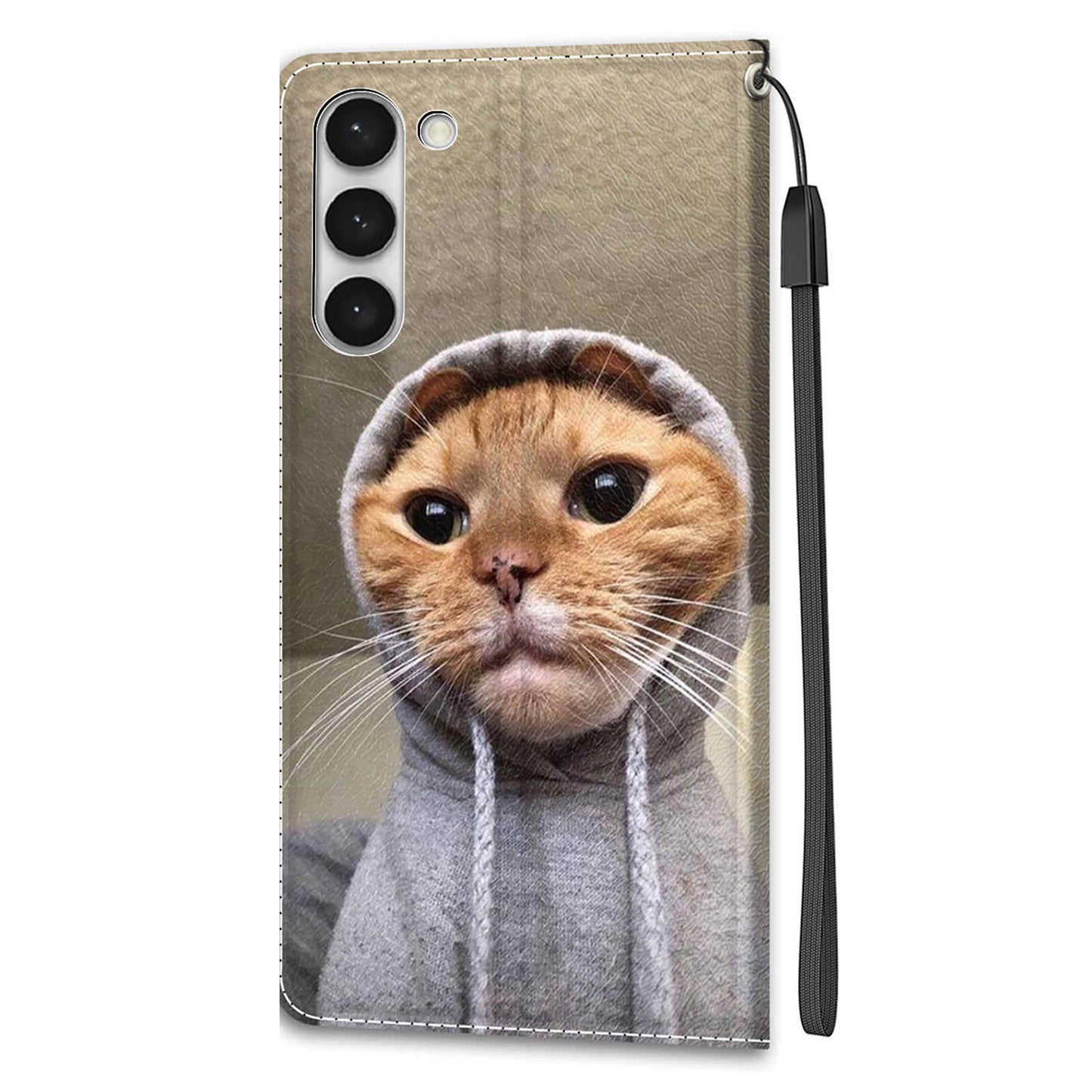 For Samsung Galaxy S23 PU Leather Flip Protective Case Pattern Printed Card Holder Stand Phone Cover with Strap