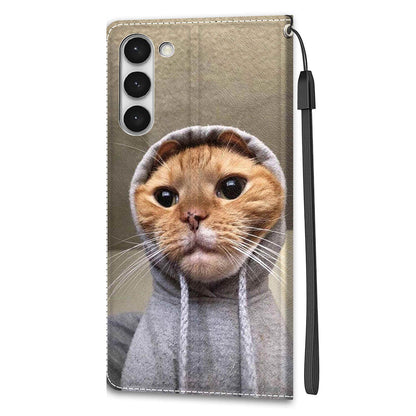 For Samsung Galaxy S23 PU Leather Flip Protective Case Pattern Printed Card Holder Stand Phone Cover with Strap