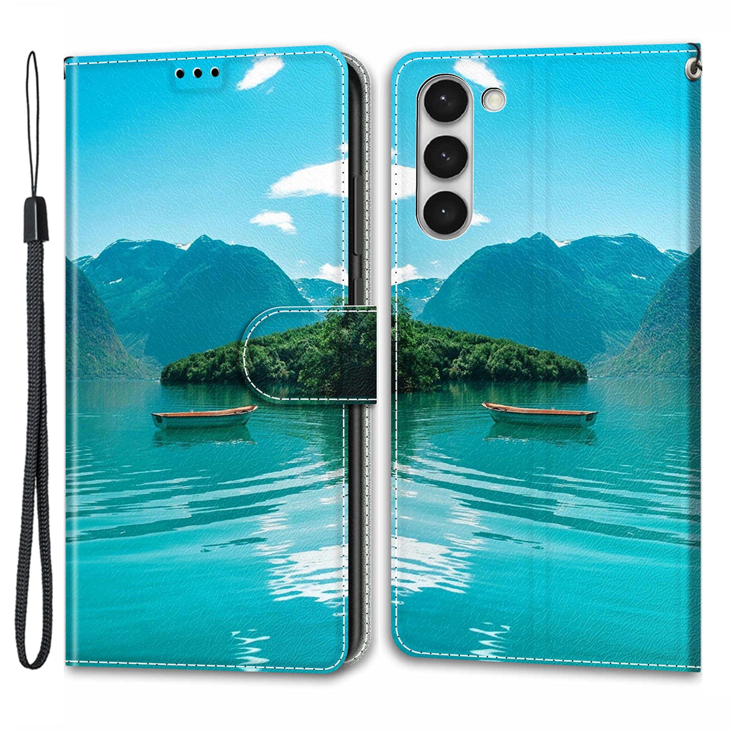 For Samsung Galaxy S23 PU Leather Flip Protective Case Pattern Printed Card Holder Stand Phone Cover with Strap