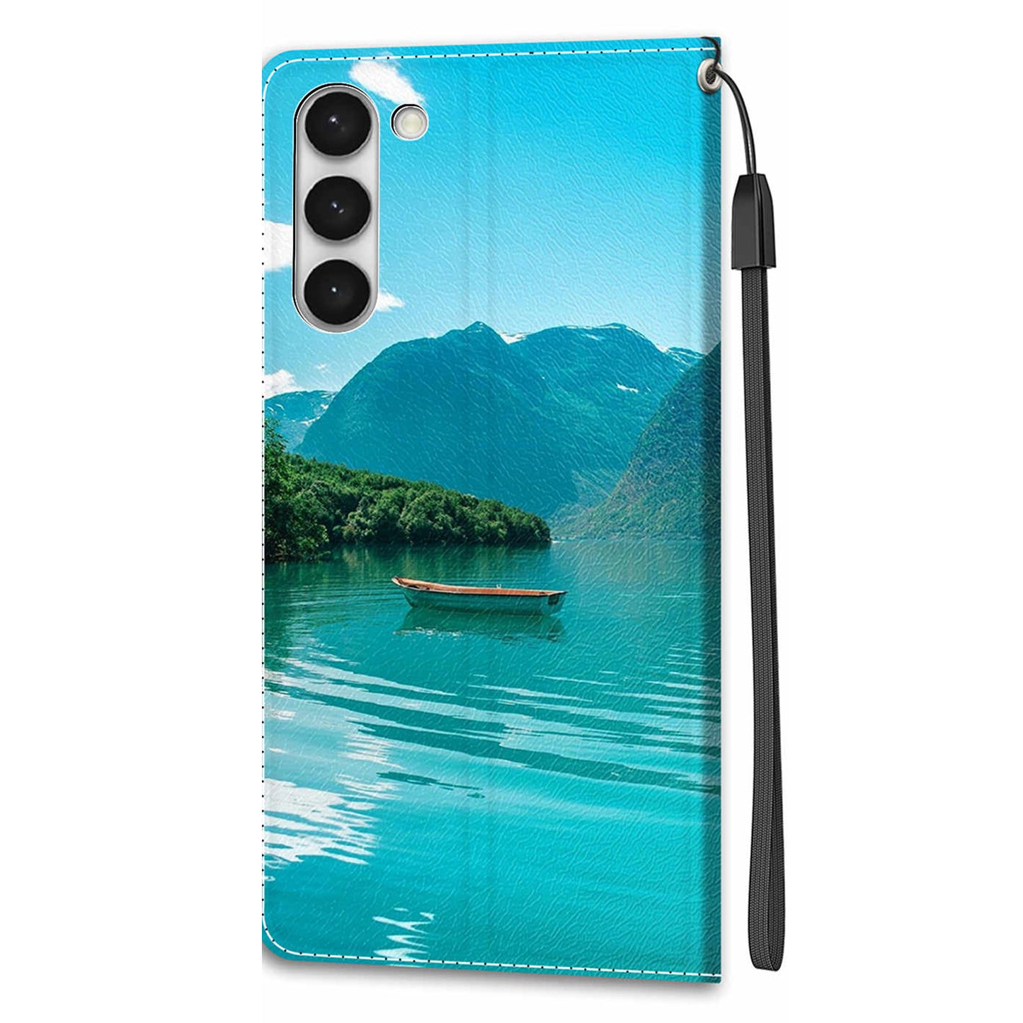 For Samsung Galaxy S23 PU Leather Flip Protective Case Pattern Printed Card Holder Stand Phone Cover with Strap