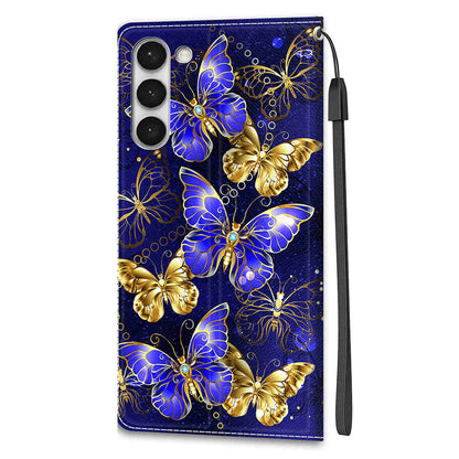 For Samsung Galaxy S23 PU Leather Flip Protective Case Pattern Printed Card Holder Stand Phone Cover with Strap