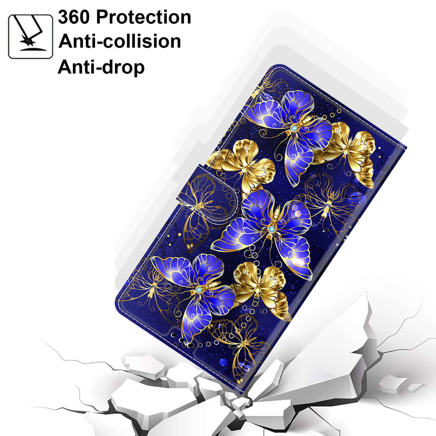 For Samsung Galaxy S23 PU Leather Flip Protective Case Pattern Printed Card Holder Stand Phone Cover with Strap