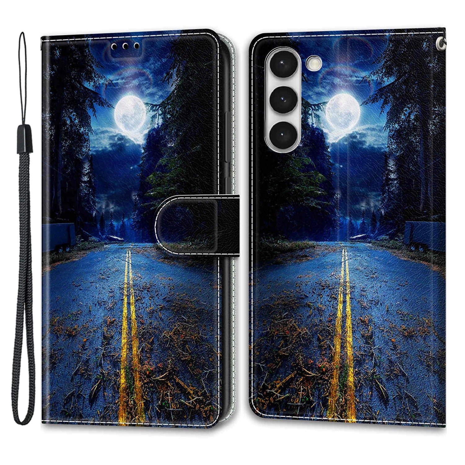 For Samsung Galaxy S23 PU Leather Flip Protective Case Pattern Printed Card Holder Stand Phone Cover with Strap