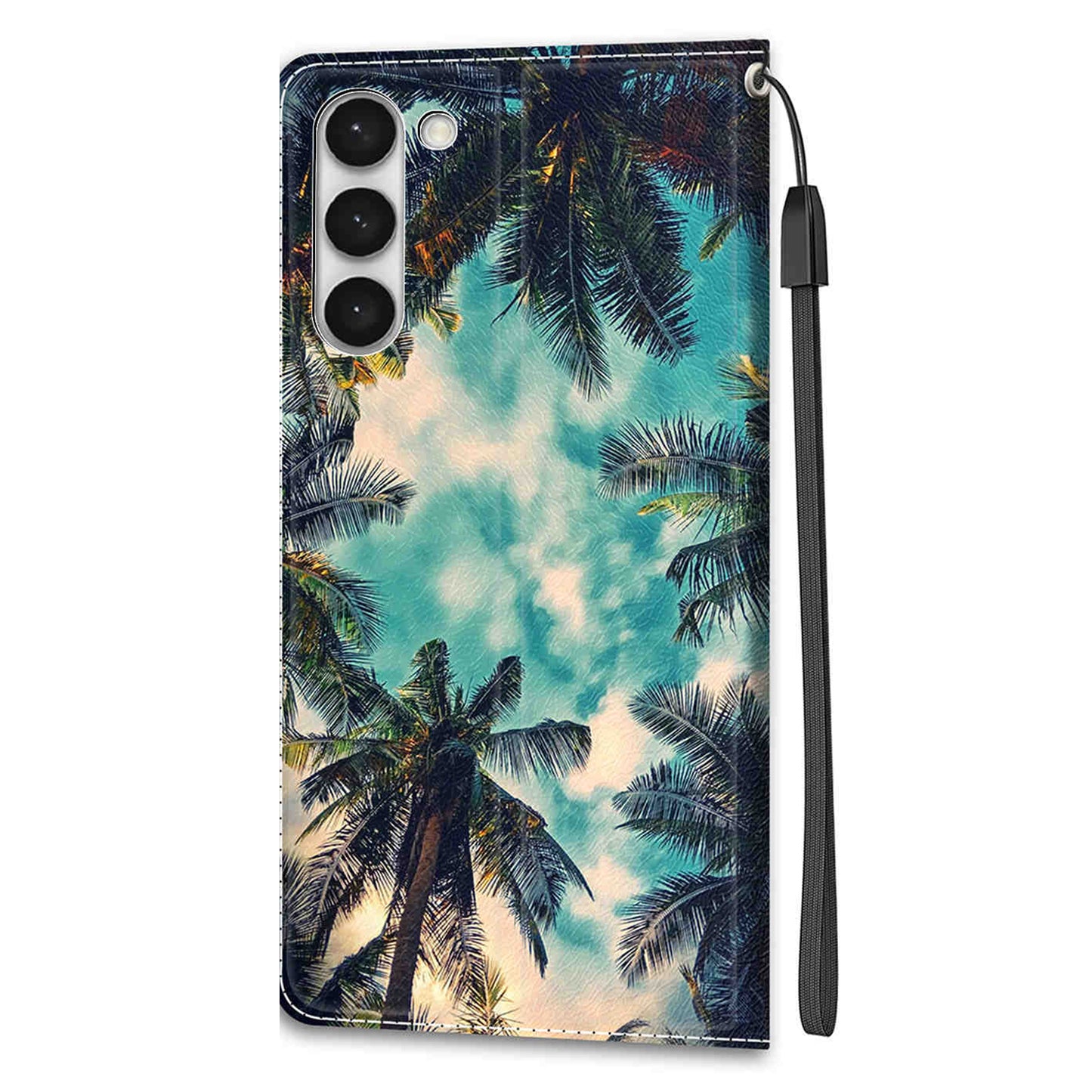 For Samsung Galaxy S23 PU Leather Flip Protective Case Pattern Printed Card Holder Stand Phone Cover with Strap