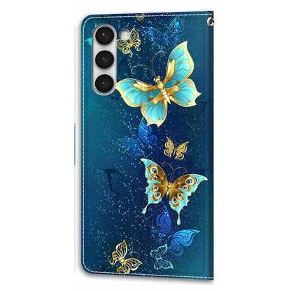 For Samsung Galaxy S23 PU Leather Flip Protective Case Pattern Printed Card Holder Stand Phone Cover with Strap