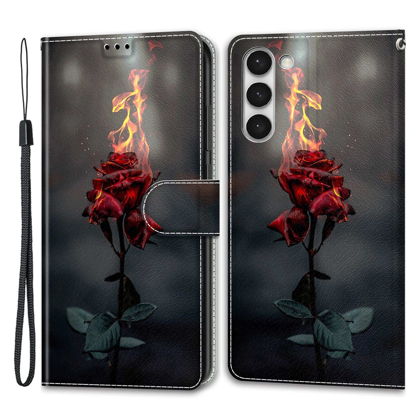 For Samsung Galaxy S23 PU Leather Flip Protective Case Pattern Printed Card Holder Stand Phone Cover with Strap