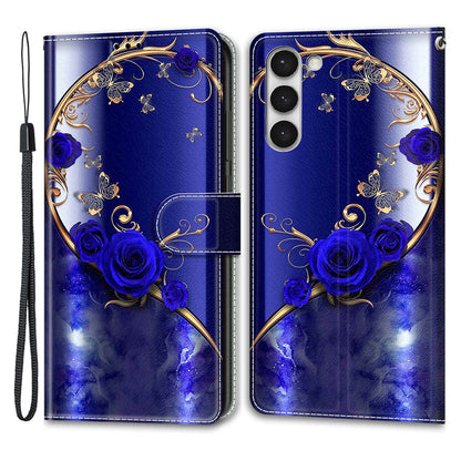 For Samsung Galaxy S23+ PU Leather Phone Case Card Slots Printed Pattern Stand Cover with Strap