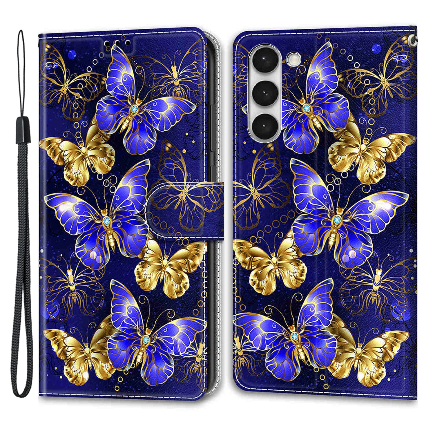 For Samsung Galaxy S23+ PU Leather Phone Case Card Slots Printed Pattern Stand Cover with Strap