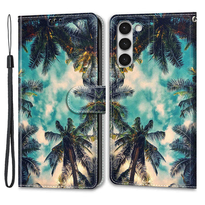 For Samsung Galaxy S23+ PU Leather Phone Case Card Slots Printed Pattern Stand Cover with Strap