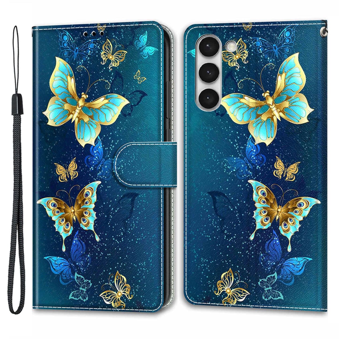 For Samsung Galaxy S23+ PU Leather Phone Case Card Slots Printed Pattern Stand Cover with Strap