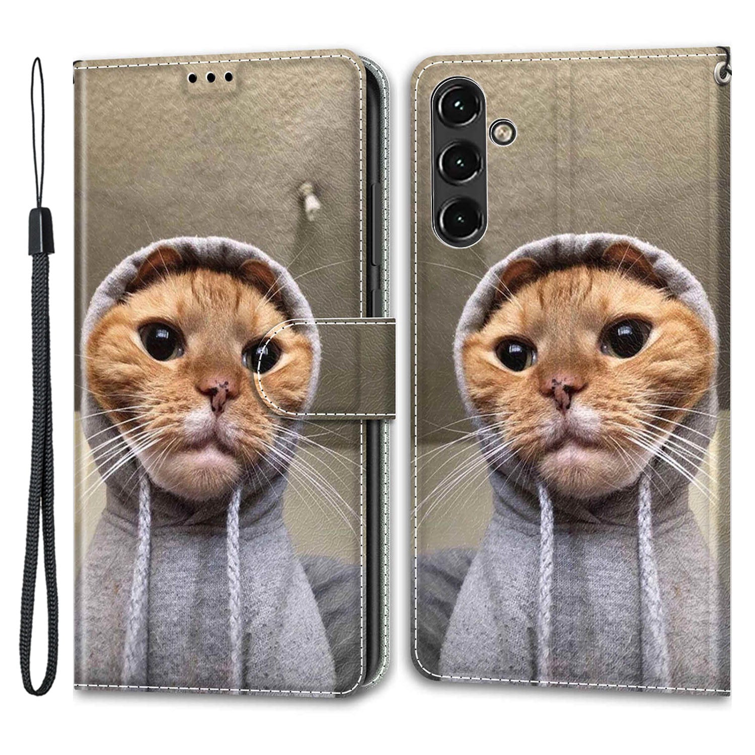 For Samsung Galaxy A14 4G / 5G PU Leather Cover Pattern Printed Card Slots Stand Flip Phone Case with Strap