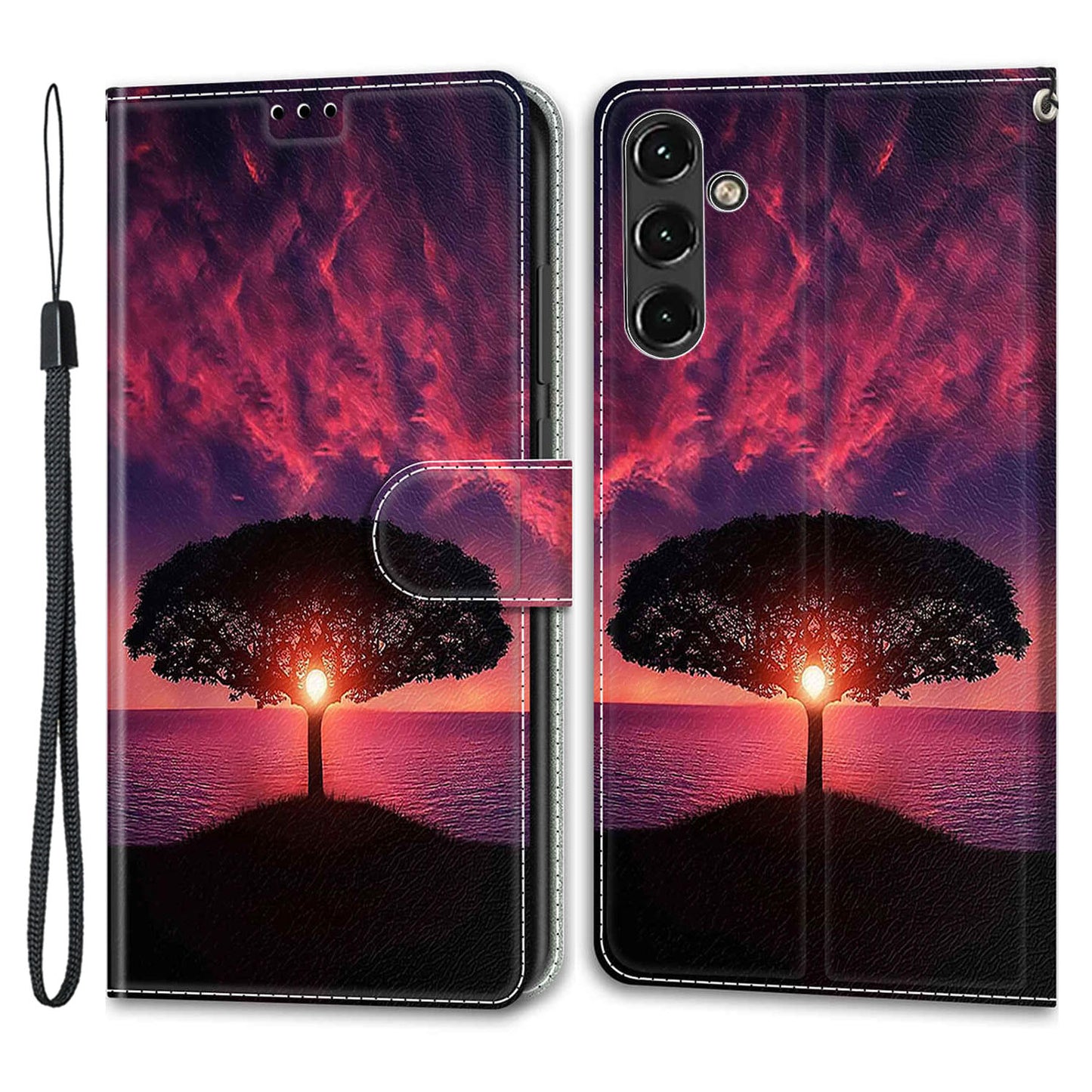 For Samsung Galaxy A14 4G / 5G PU Leather Cover Pattern Printed Card Slots Stand Flip Phone Case with Strap