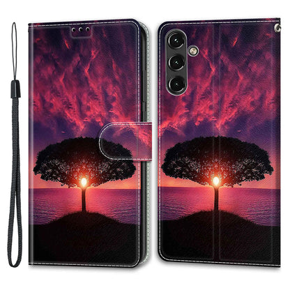 For Samsung Galaxy A14 4G / 5G PU Leather Cover Pattern Printed Card Slots Stand Flip Phone Case with Strap