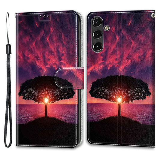 For Samsung Galaxy A14 4G / 5G PU Leather Cover Pattern Printed Card Slots Stand Flip Phone Case with Strap