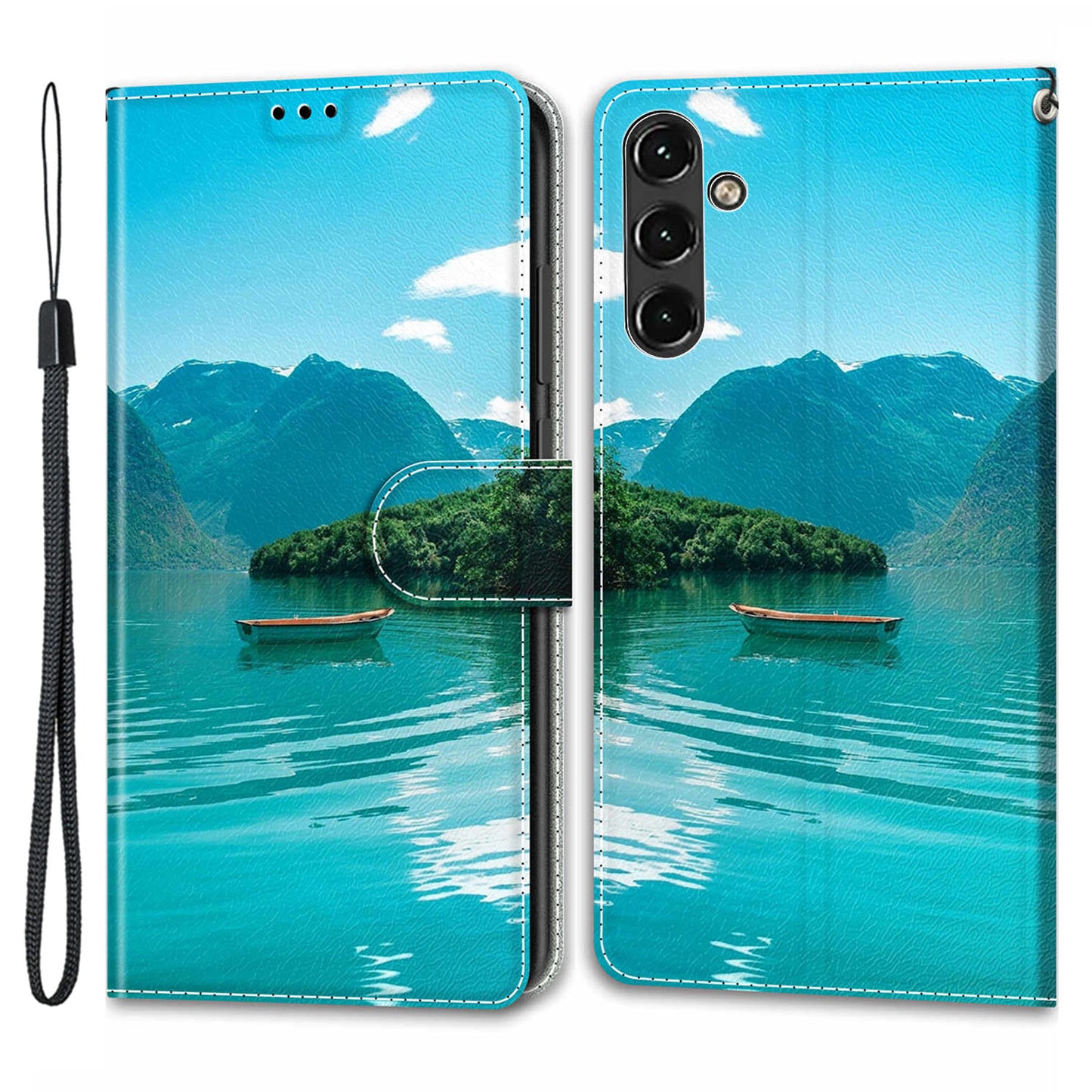 For Samsung Galaxy A14 4G / 5G PU Leather Cover Pattern Printed Card Slots Stand Flip Phone Case with Strap